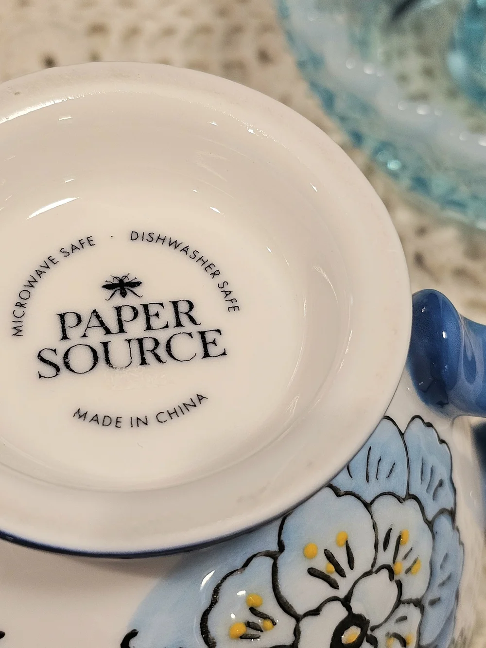 Blue Handpainted Floral Ceramuc Mug Pedestal Base Garden Teacup Special Moments
